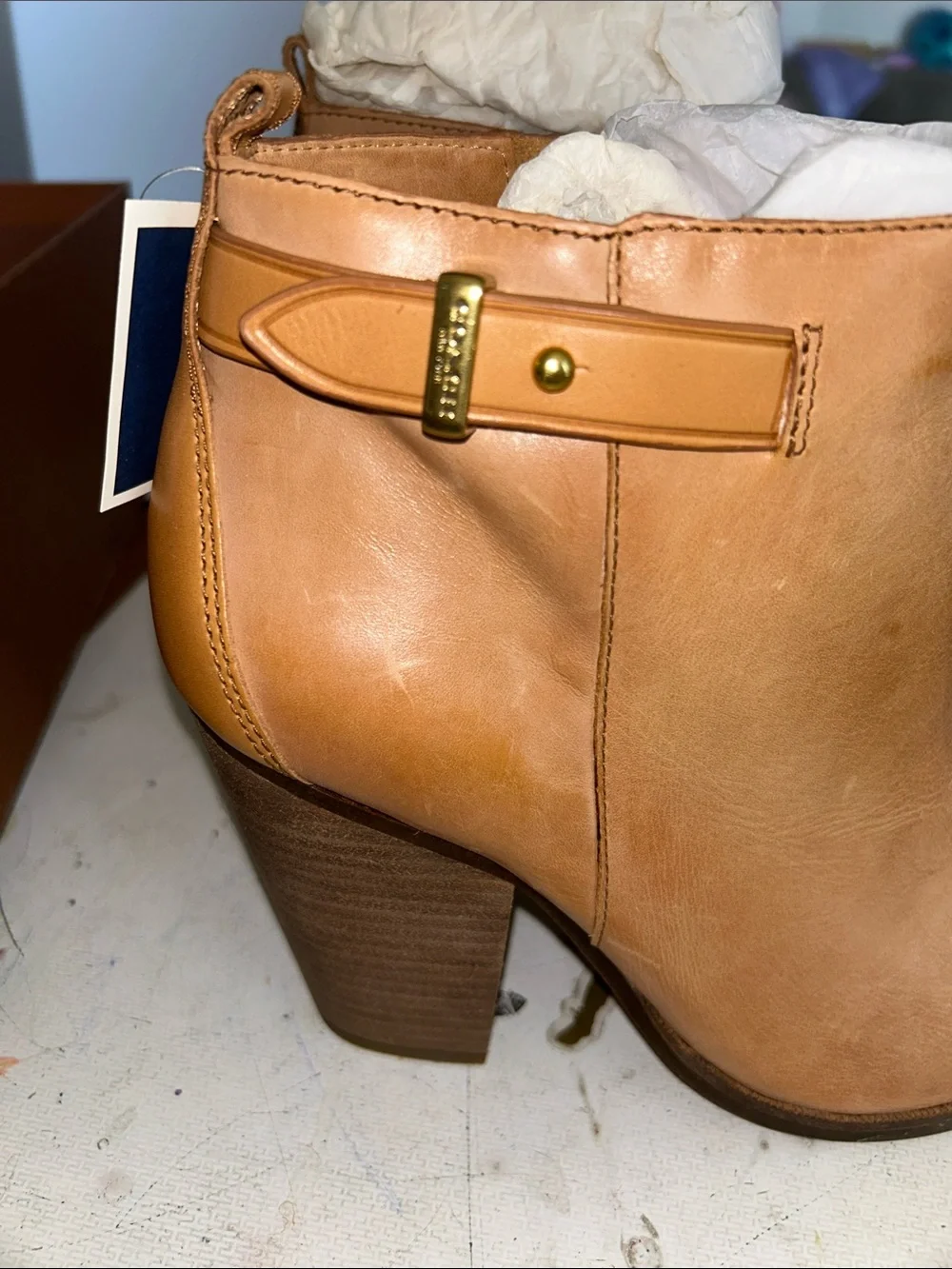 Coach Women's Cognac Leather Ankle Booties